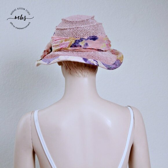 Barbara Ellen Floral Ribbon Bowler Sun Hat Pink‎ Women One Size main image 5